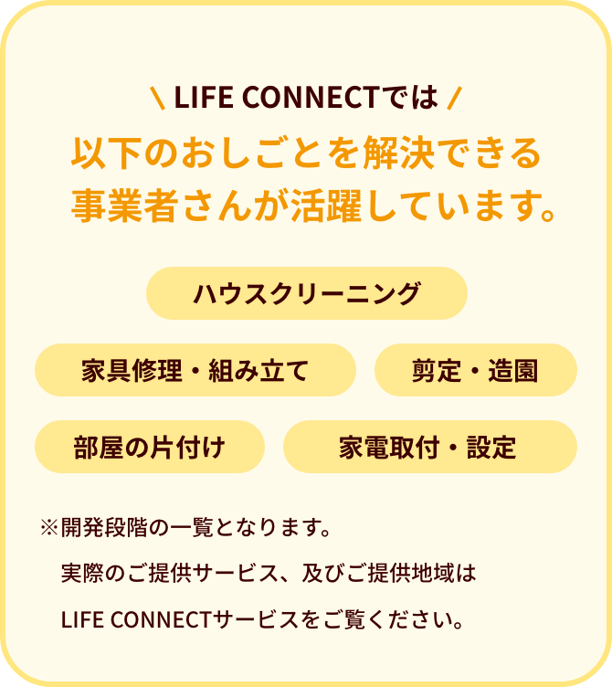 以下のおしごとを解決できる事業者さんが活躍しています。